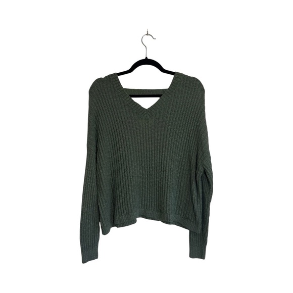 Hollister Olive Green Sweater Open Back Drop Shoulder V-neck Knit Small Women’s - Picture 11 of 11